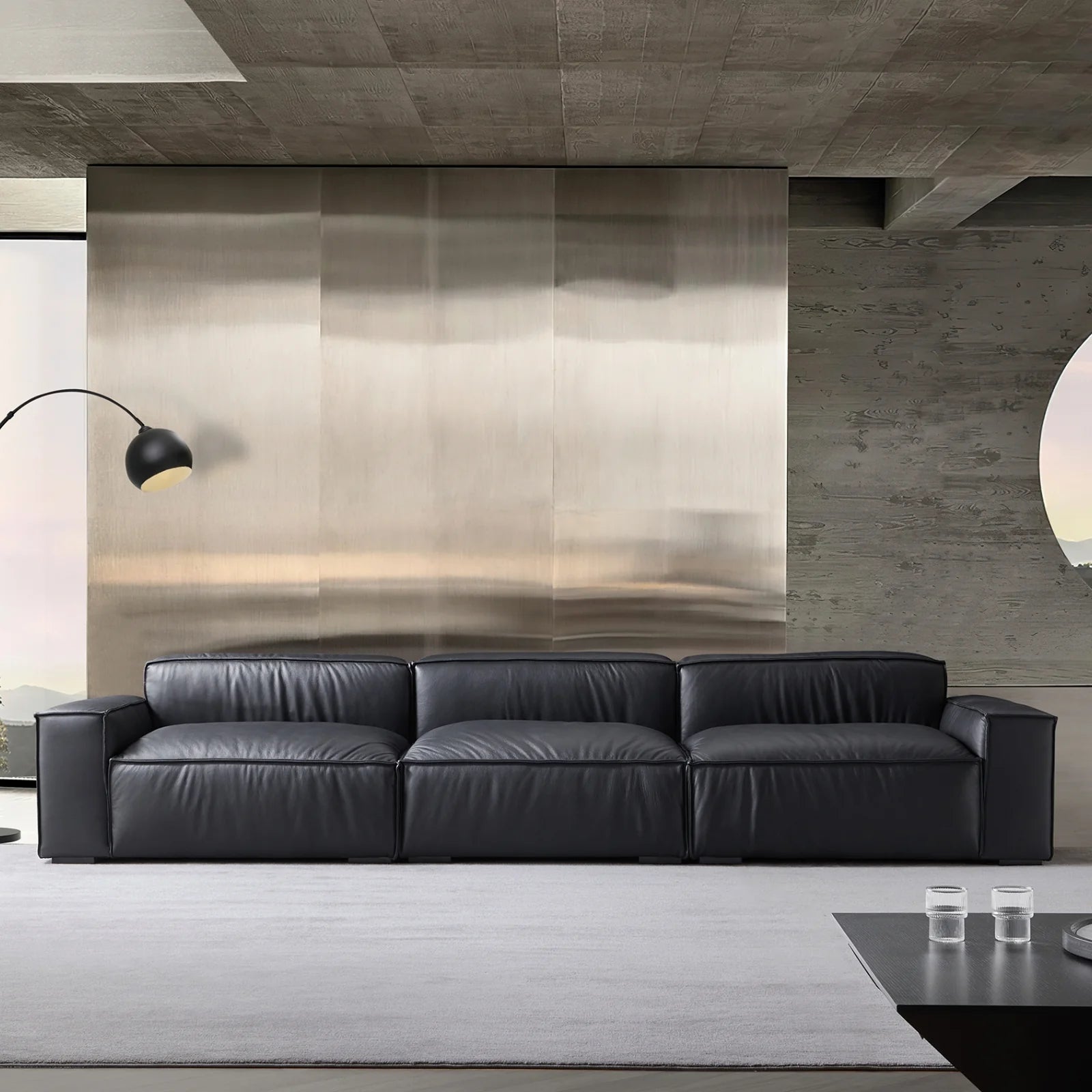 Luxury Minimalist Black Leather Sofa