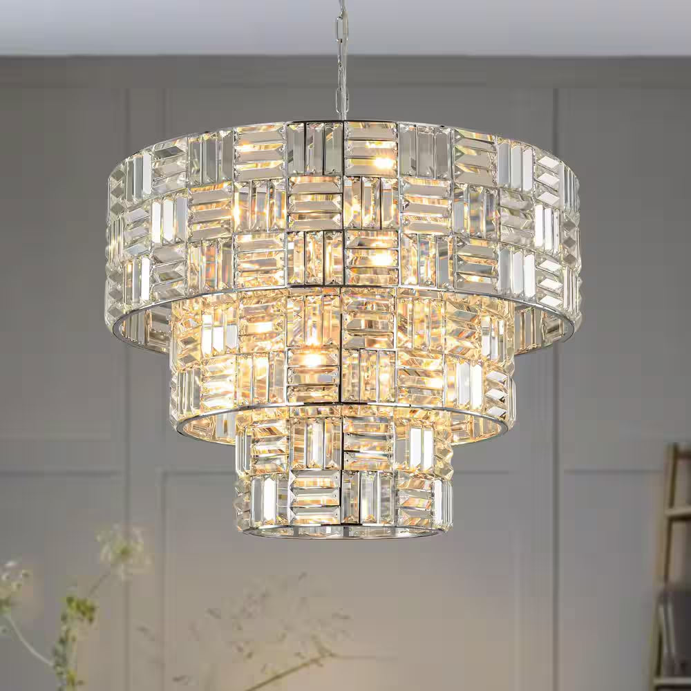Luz 11-Light Tired round Crystal Chandelier Chrome Finish round with Mosaic Crystal for Living Room and Kitchen