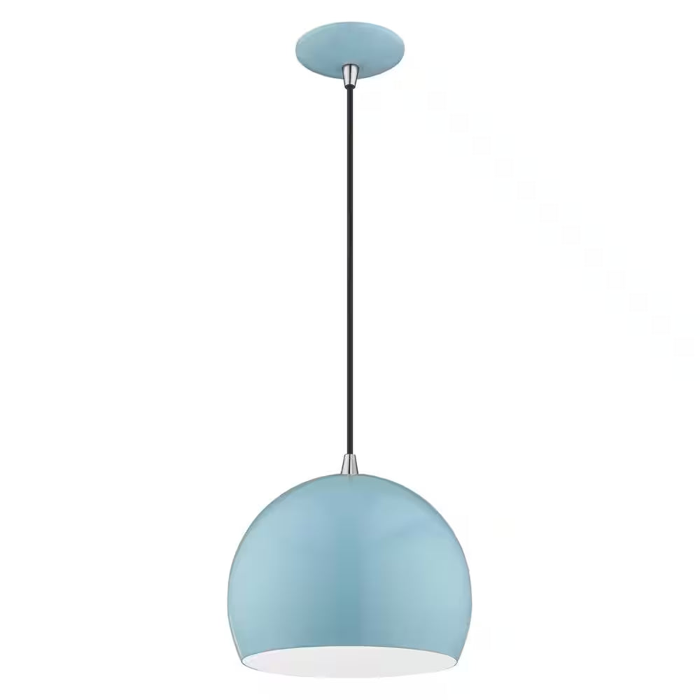 Branbury 1-Light Shiny Baby Blue Globe Pendant