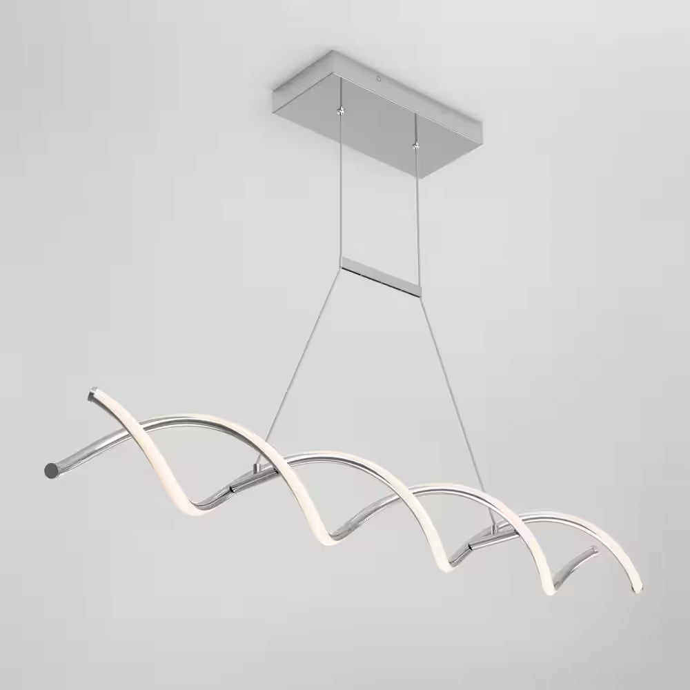 DNA Linear 16-Watt 1-Light Modern Chrome Integrated LED Hanging Pendant Light Fixture for Dining Room or Kitchen