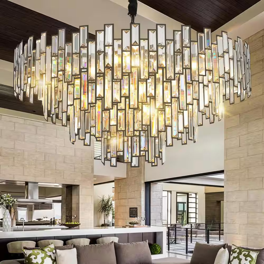31.5" Modern Chandelier 19-Light 4-Tier Black round K9 Crystal Chandelier for Dining Room,Living Room,Entryway and Foyer