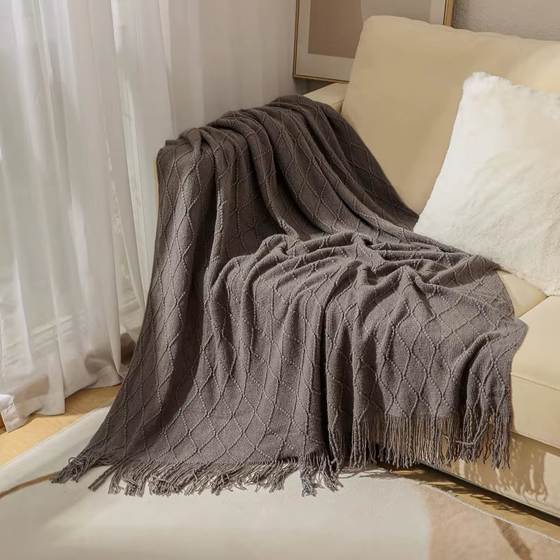 Soft Cozy Vintage Textured Knitted Throw Blankets with Tassels Lightweight Decorative Throws Farmhouse Woven Blanket for Adults