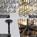 31.5" Modern Chandelier 19-Light 4-Tier Black round K9 Crystal Chandelier for Dining Room,Living Room,Entryway and Foyer