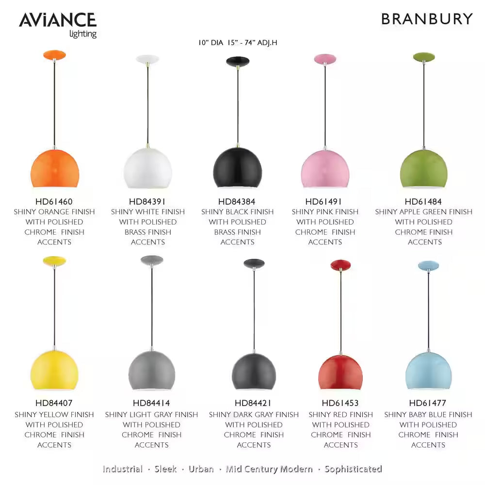 Branbury 1-Light Shiny Baby Blue Globe Pendant