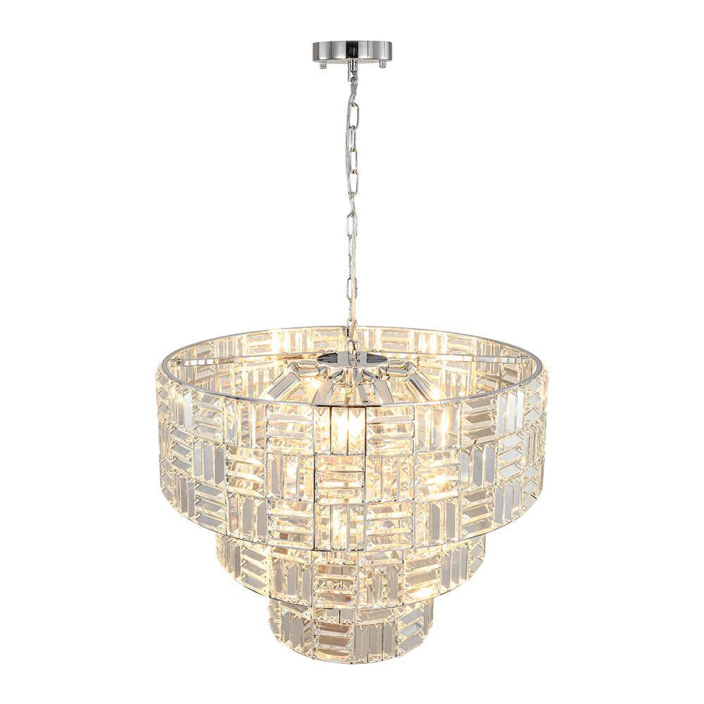 Luz 11-Light Tired round Crystal Chandelier Chrome Finish round with Mosaic Crystal for Living Room and Kitchen