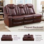 210 In. Overall Straight Arm Leather L-Shape Recliner Sofa Set in Red, 6 Seats Sectional with USB, Wireless Charging