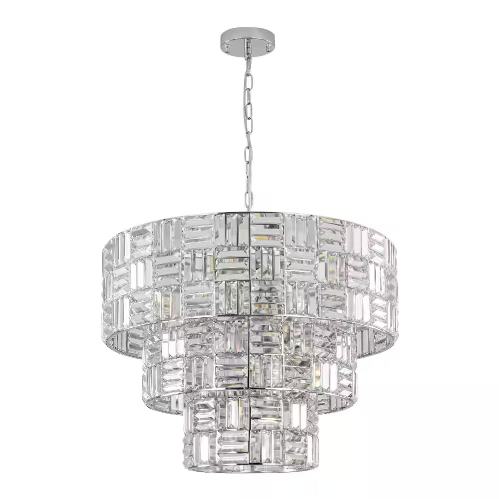 Luz 11-Light Tired round Crystal Chandelier Chrome Finish round with Mosaic Crystal for Living Room and Kitchen