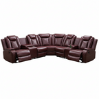 210 In. Overall Straight Arm Leather L-Shape Recliner Sofa Set in Red, 6 Seats Sectional with USB, Wireless Charging